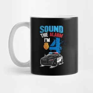 Kids Police Car 4th Birthday Gift Boy Sound The Alarm I'm 4 Mug